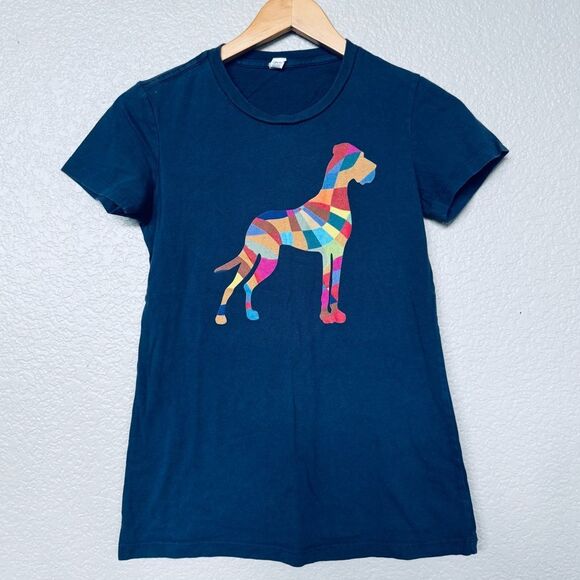 Bella Great Dane Dog Rainbow Neon Silhouette Dog Graphic Tee Top S - Picture 1 of 3